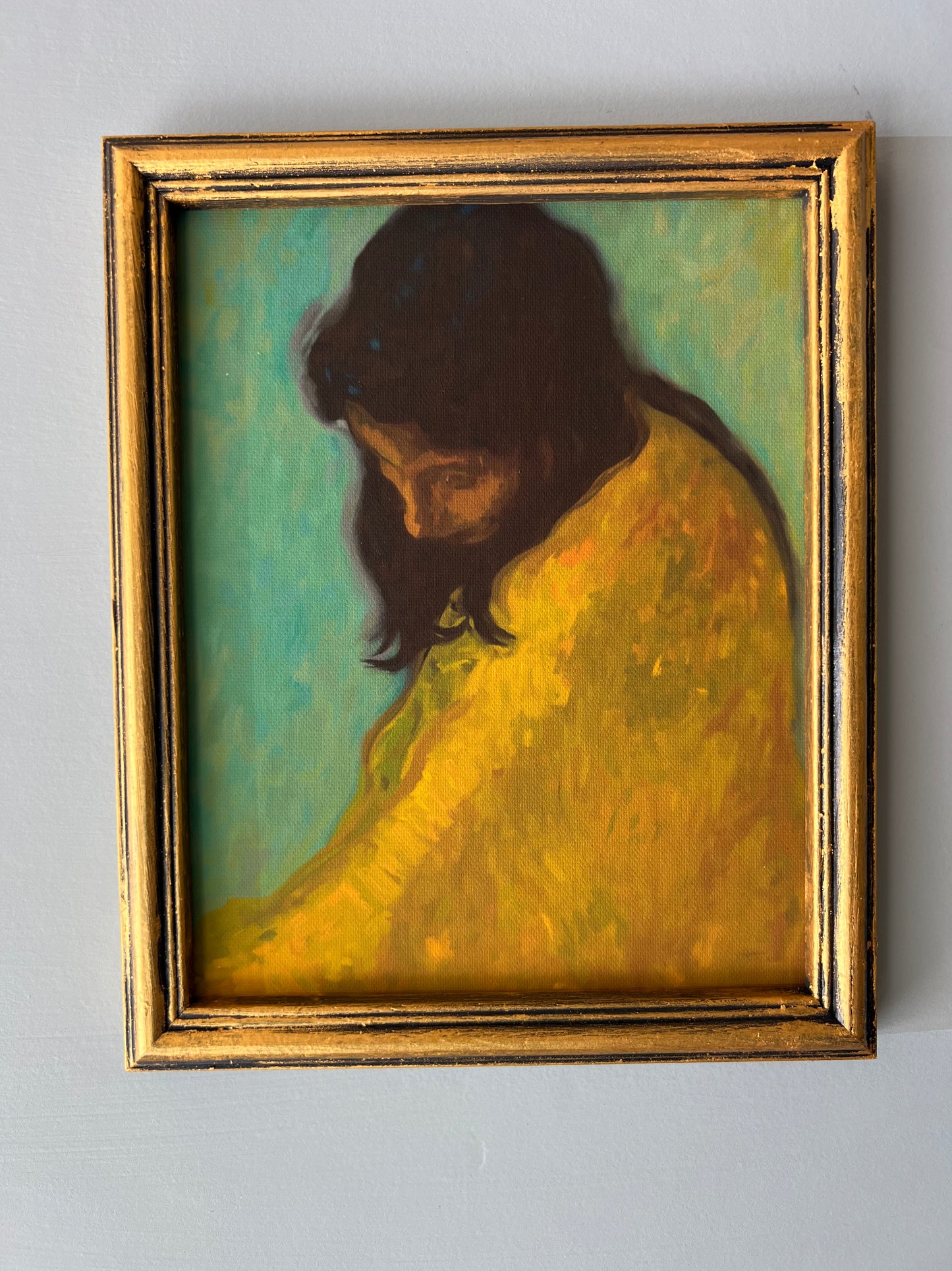 Woman in Yellow - Canvas Print in Vintage Gold Frame