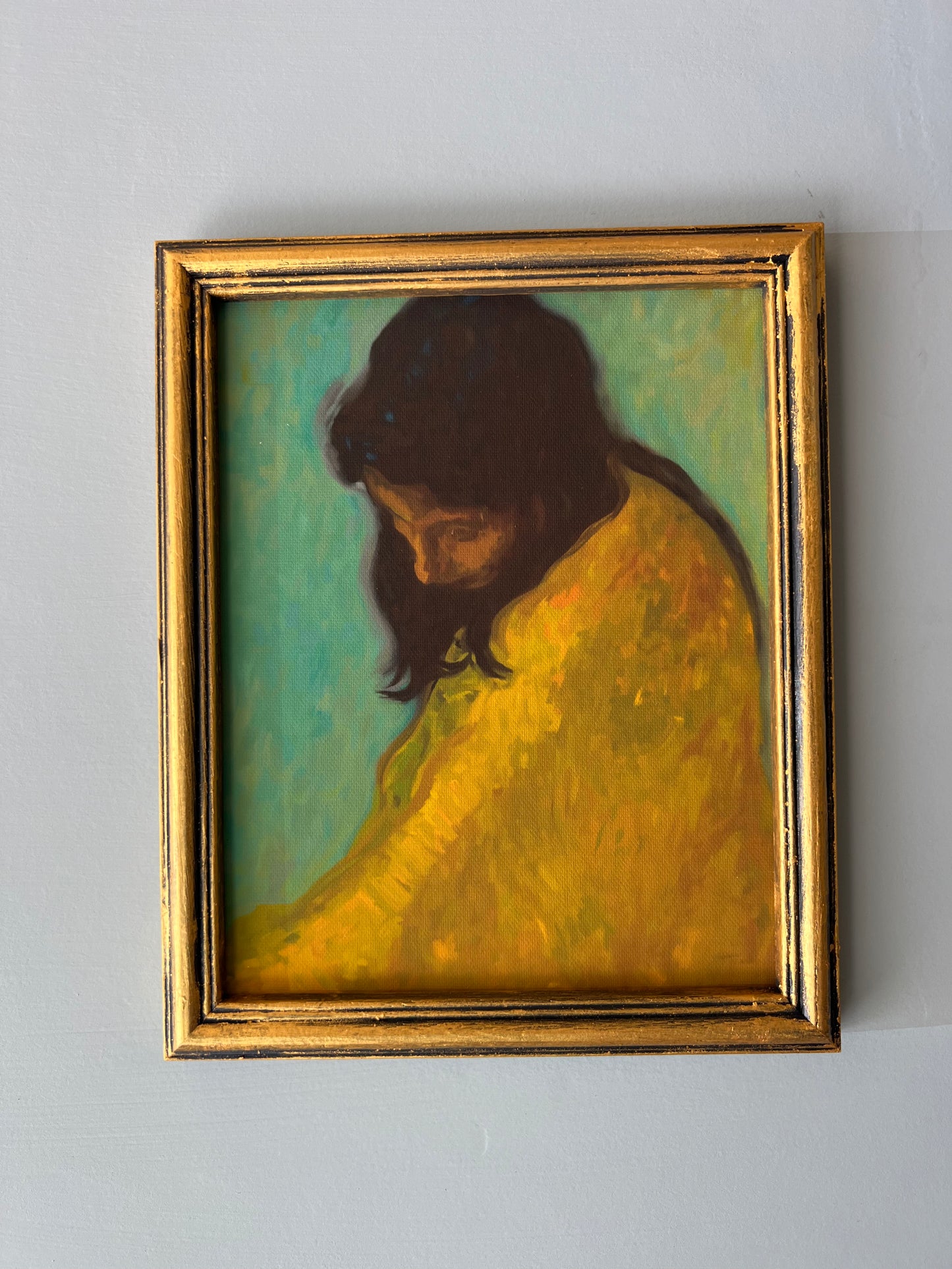 Woman in Yellow - Canvas Print in Vintage Gold Frame