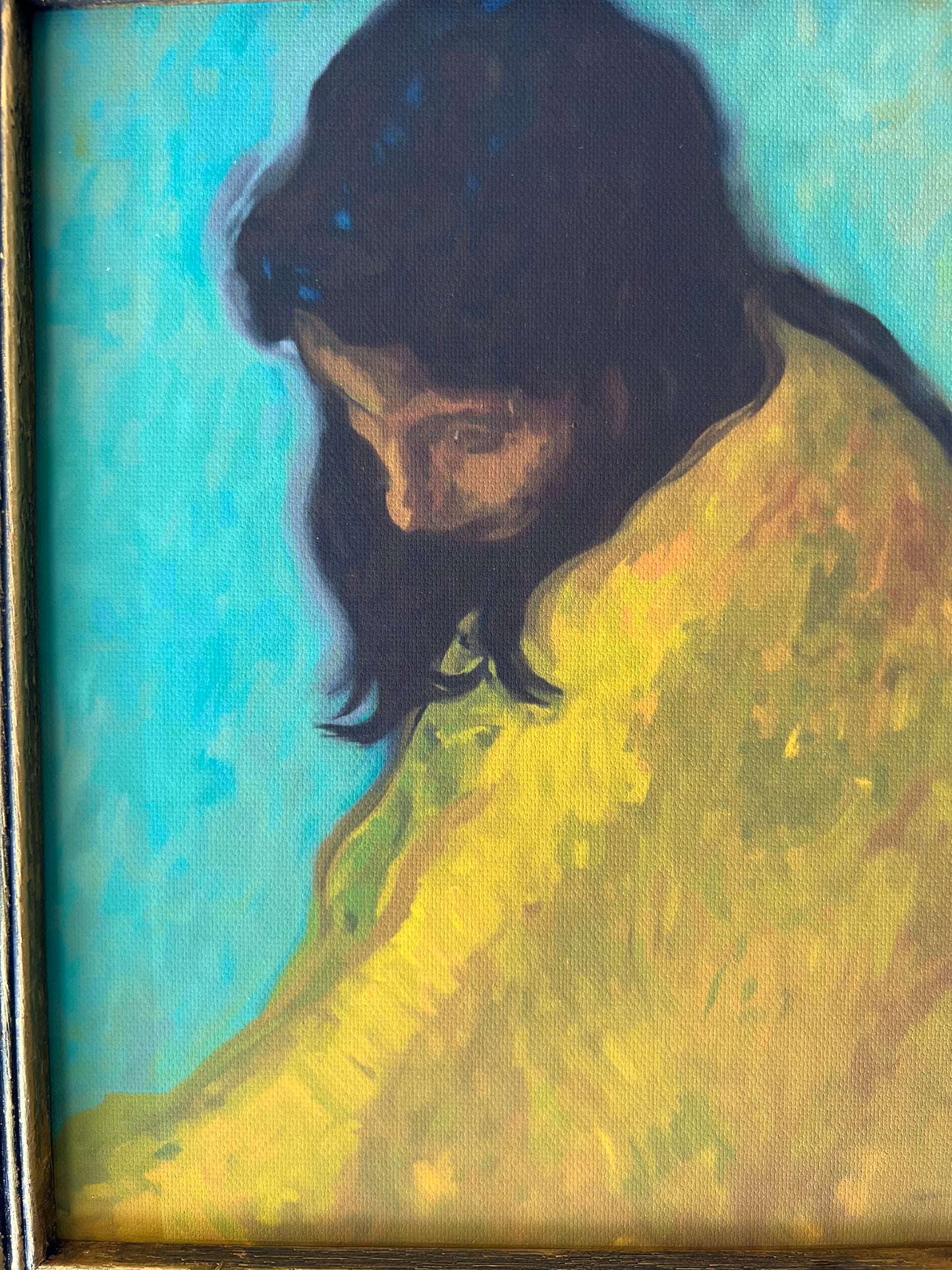 Woman in Yellow - Canvas Print in Vintage Gold Frame