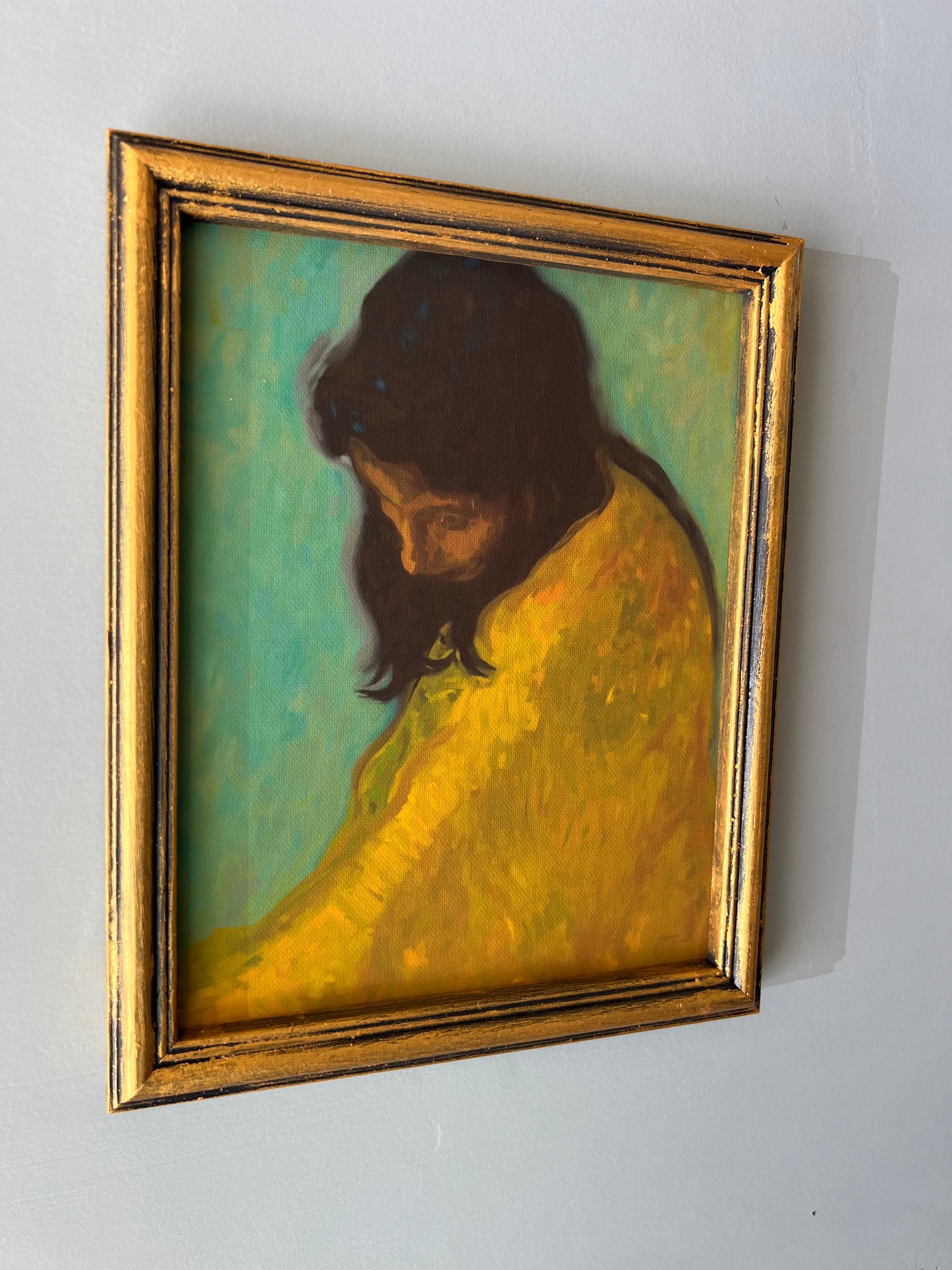 Woman in Yellow - Canvas Print in Vintage Gold Frame