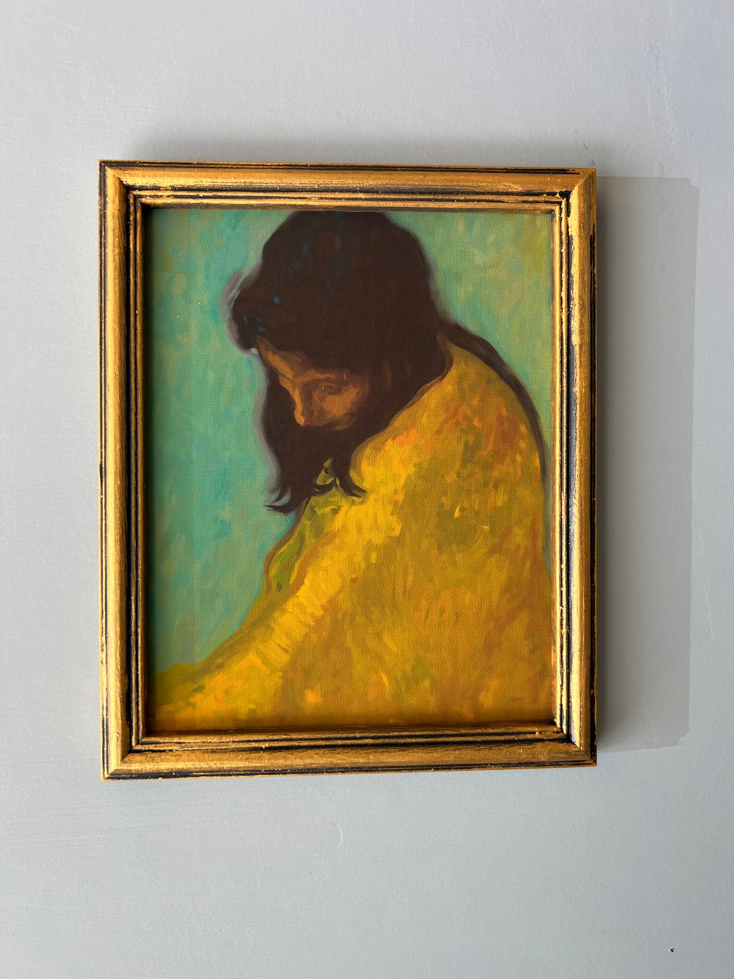 Woman in Yellow - Canvas Print in Vintage Gold Frame