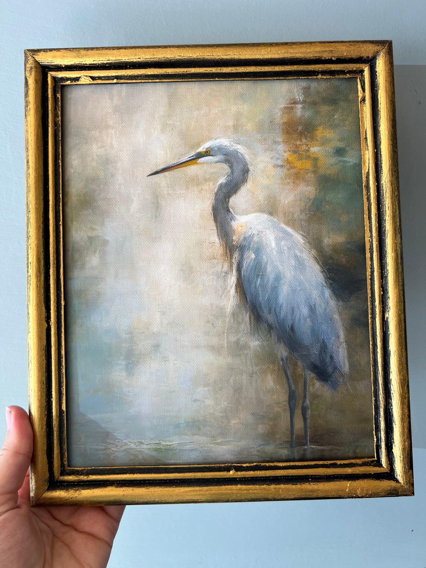 Blue Heron - Canvas Print in Vintage Gold Frame