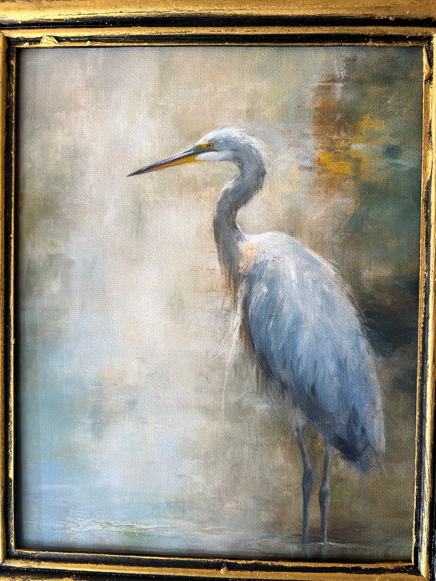 Blue Heron - Canvas Print in Vintage Gold Frame