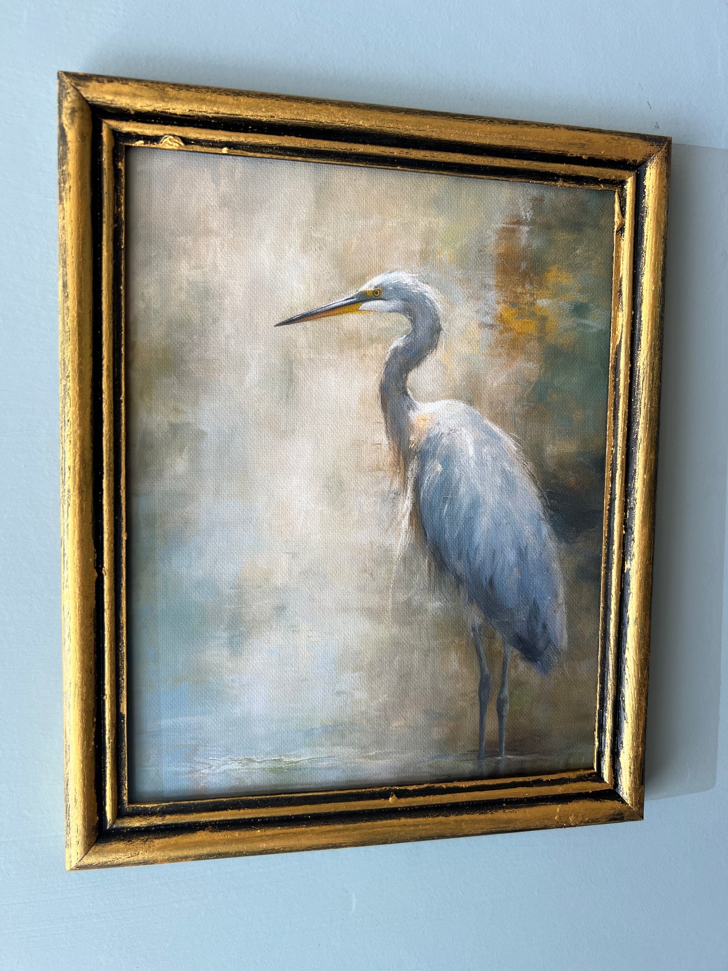 Blue Heron - Canvas Print in Vintage Gold Frame