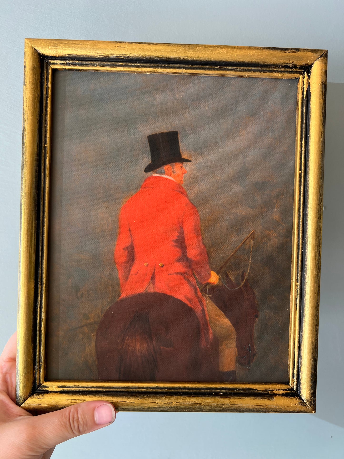 Huntsman in Red - Canvas Print in Vintage Gold Frame