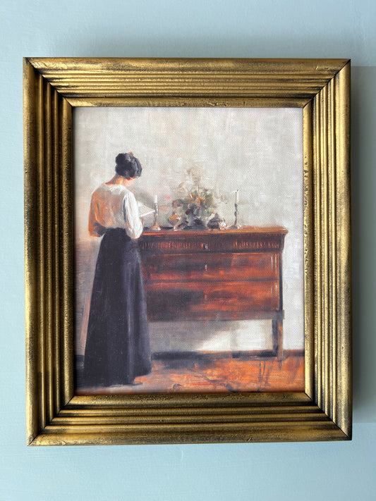 Victorian Woman Standing - Canvas Print in Vintage Gold Frame