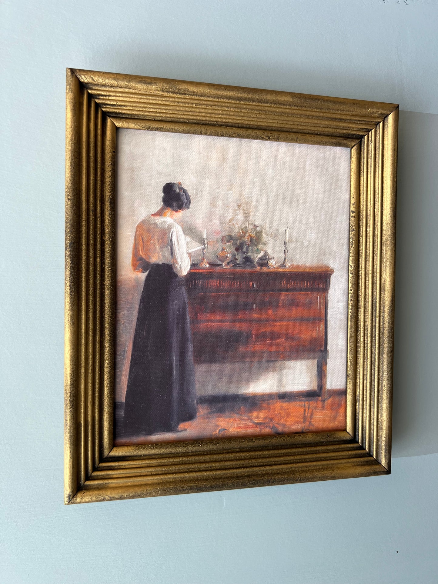 Victorian Woman Standing - Canvas Print in Vintage Gold Frame