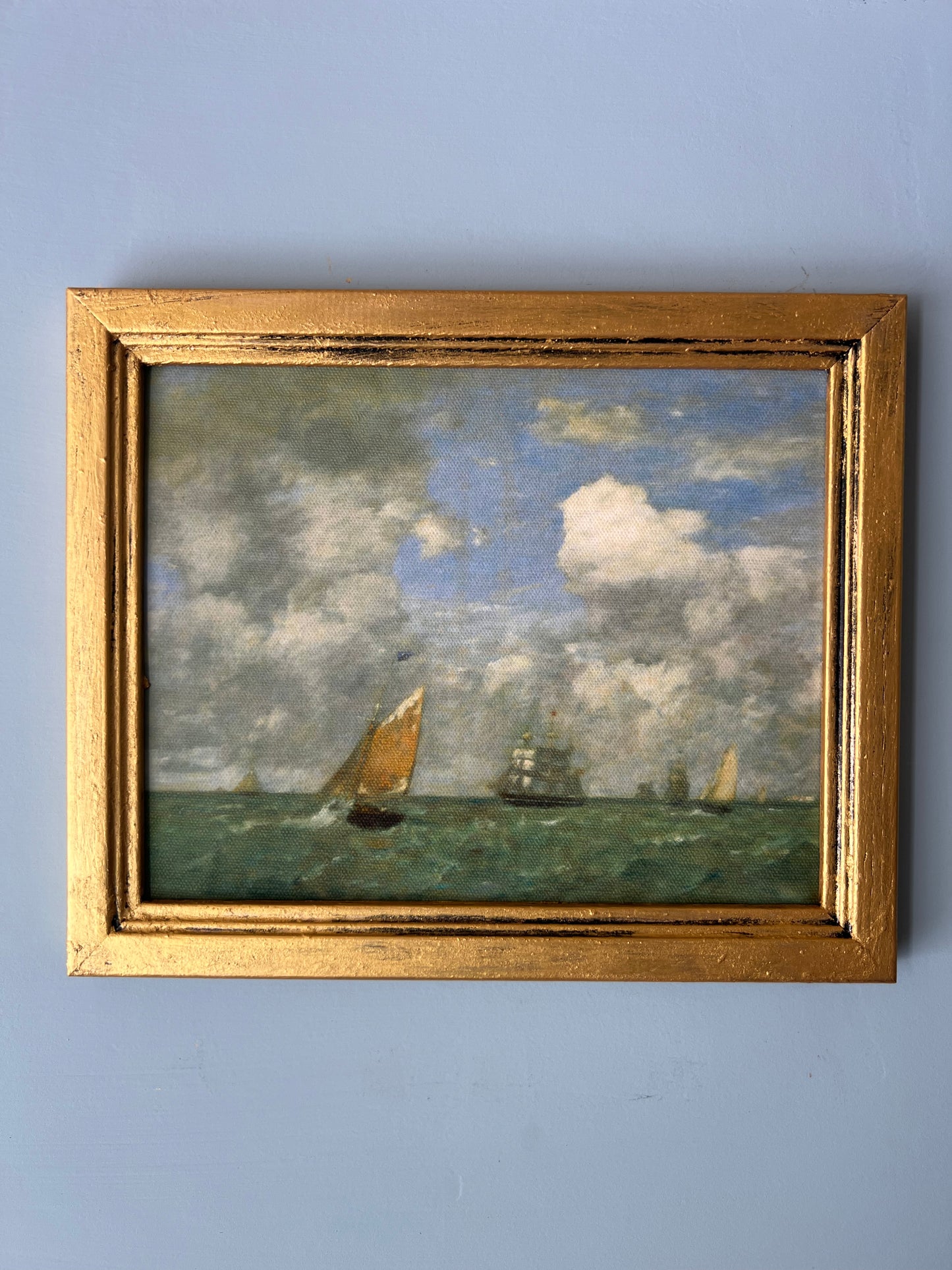 Ships on the Sea - Canvas Print in Vintage Gold Frame