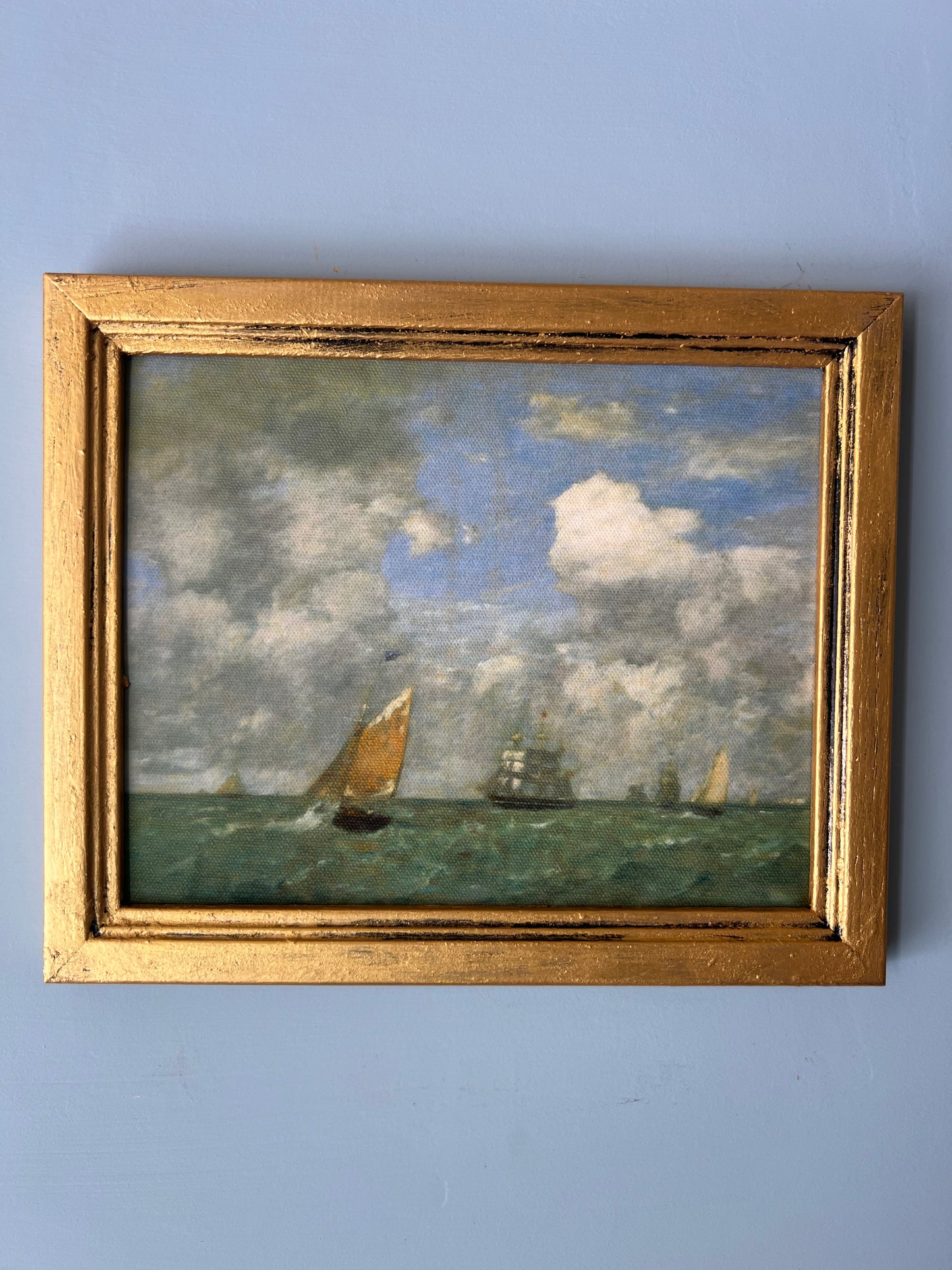 Ships on the Sea - Canvas Print in Vintage Gold Frame