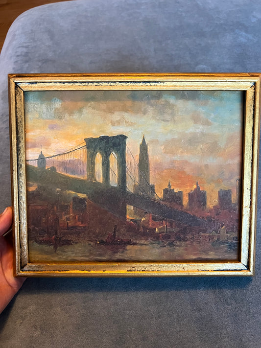 Brooklyn Bridge - canvas print in Vintage Gold Frame